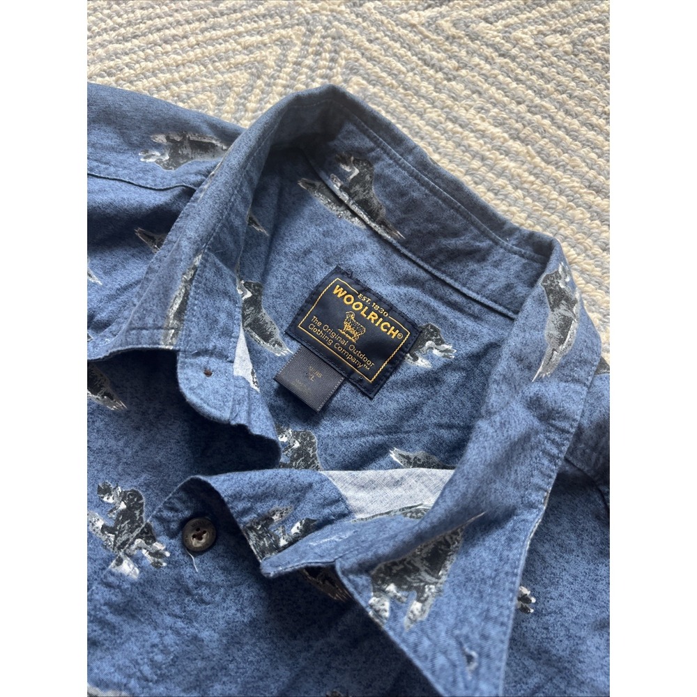 Woolrich Short Sleeve Button Shirt - Blue‎ w/ Dog AOP Print - XL